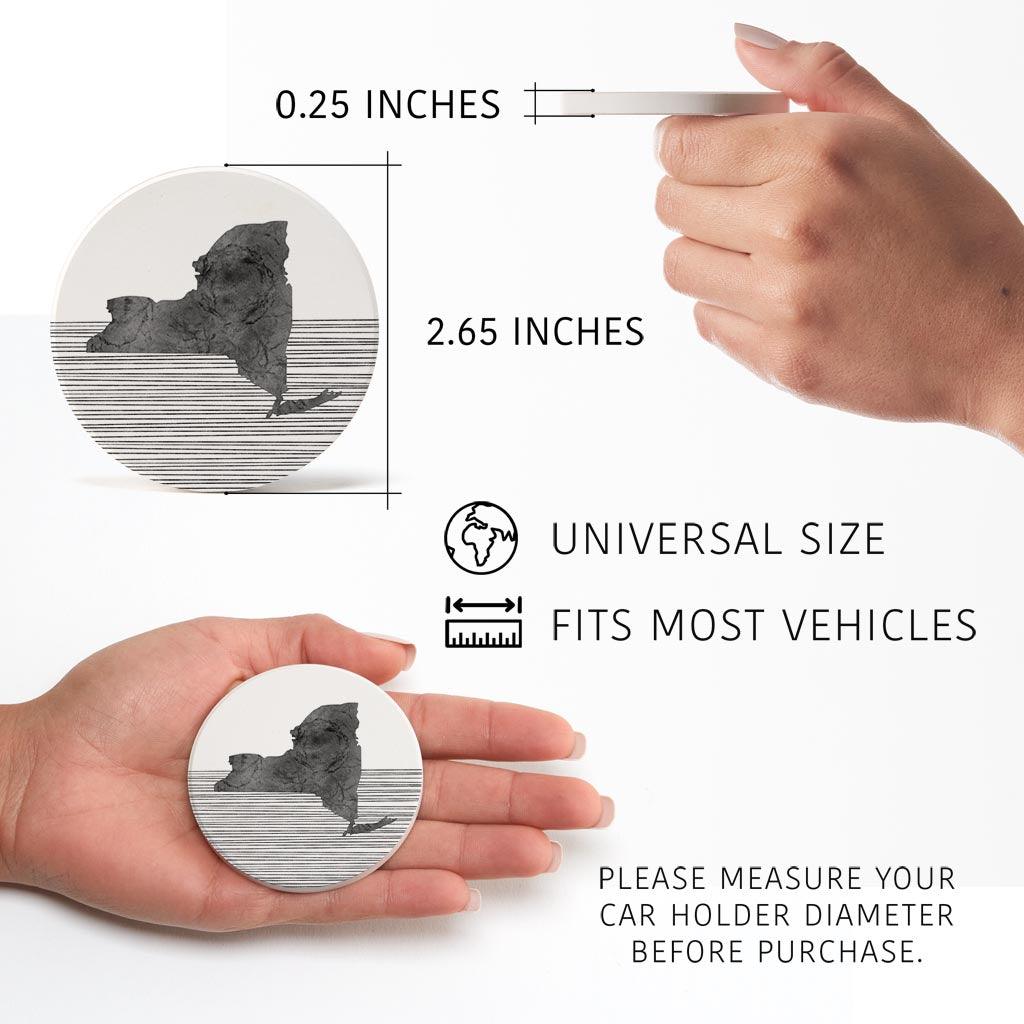 Minimalistic B&W New York Shape Straight Lines | Absorbent Car Coasters | Set of 2 | Min 4