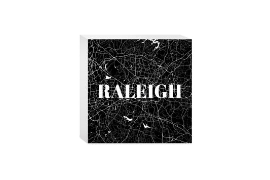 Minimalistic B&W North Carolina Raleigh Map | Wood Block | Eaches | Min 4