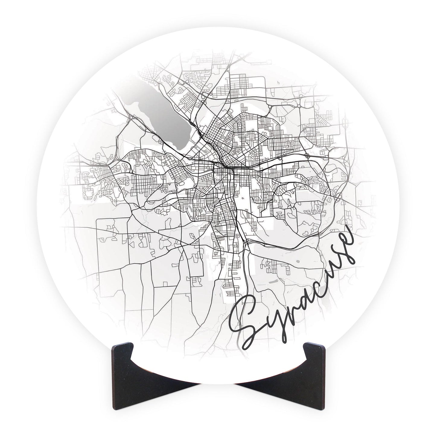 Minimalistic B&W New York Syracuse Faded Circle Map | Wood Sign | Eaches | Min 1