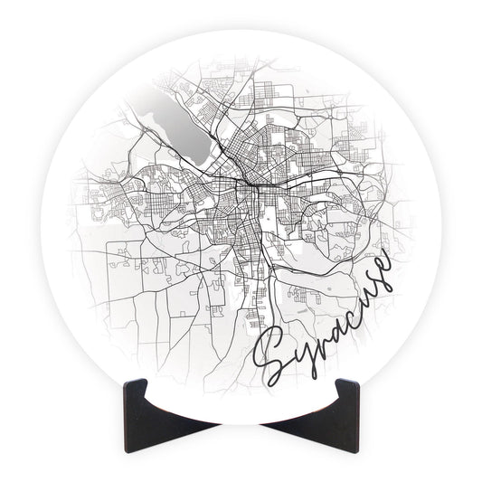 Minimalistic B&W New York Syracuse Faded Circle Map | Wood Sign | Eaches | Min 1