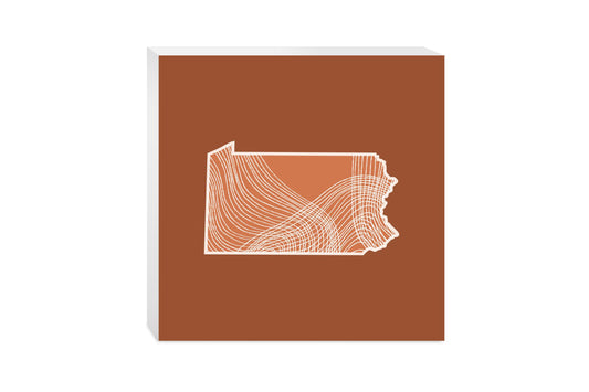 Modern Minimalist Pennsylvania State Lines Dark | Wood Block | Eaches | Min 2