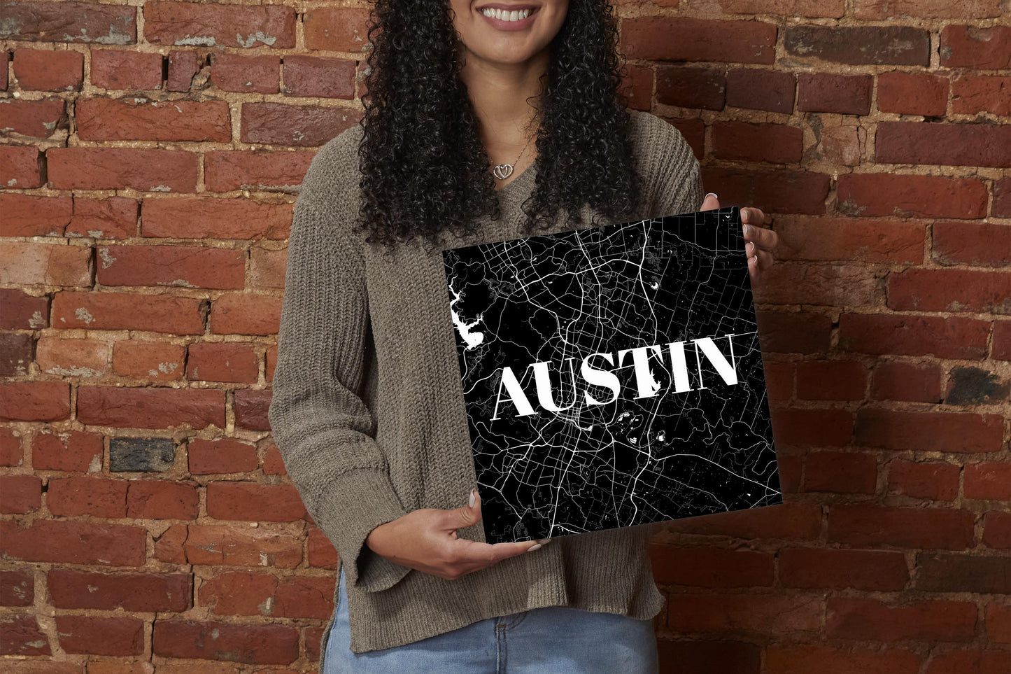 Minimalistic B&W Texas Austin Map | Wood Sign | Eaches | Min 2