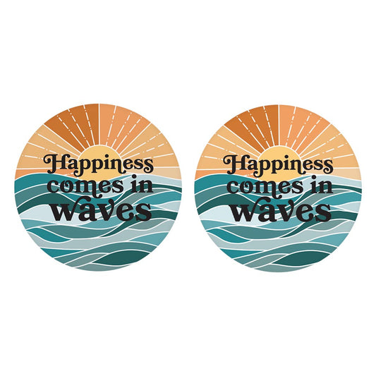 Happiness Comes In Waves | Absorbent Car Coasters | Set of 2 | Min 4