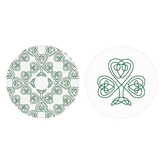 White Green Shamrock Pattern Shape | Absorbent Car Coasters | Set of 2 | Min 4