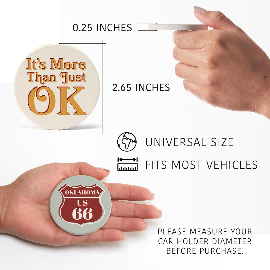Modern Minimalist Oklahoma Set | Absorbent Car Coasters | Set of 2 | Min 4