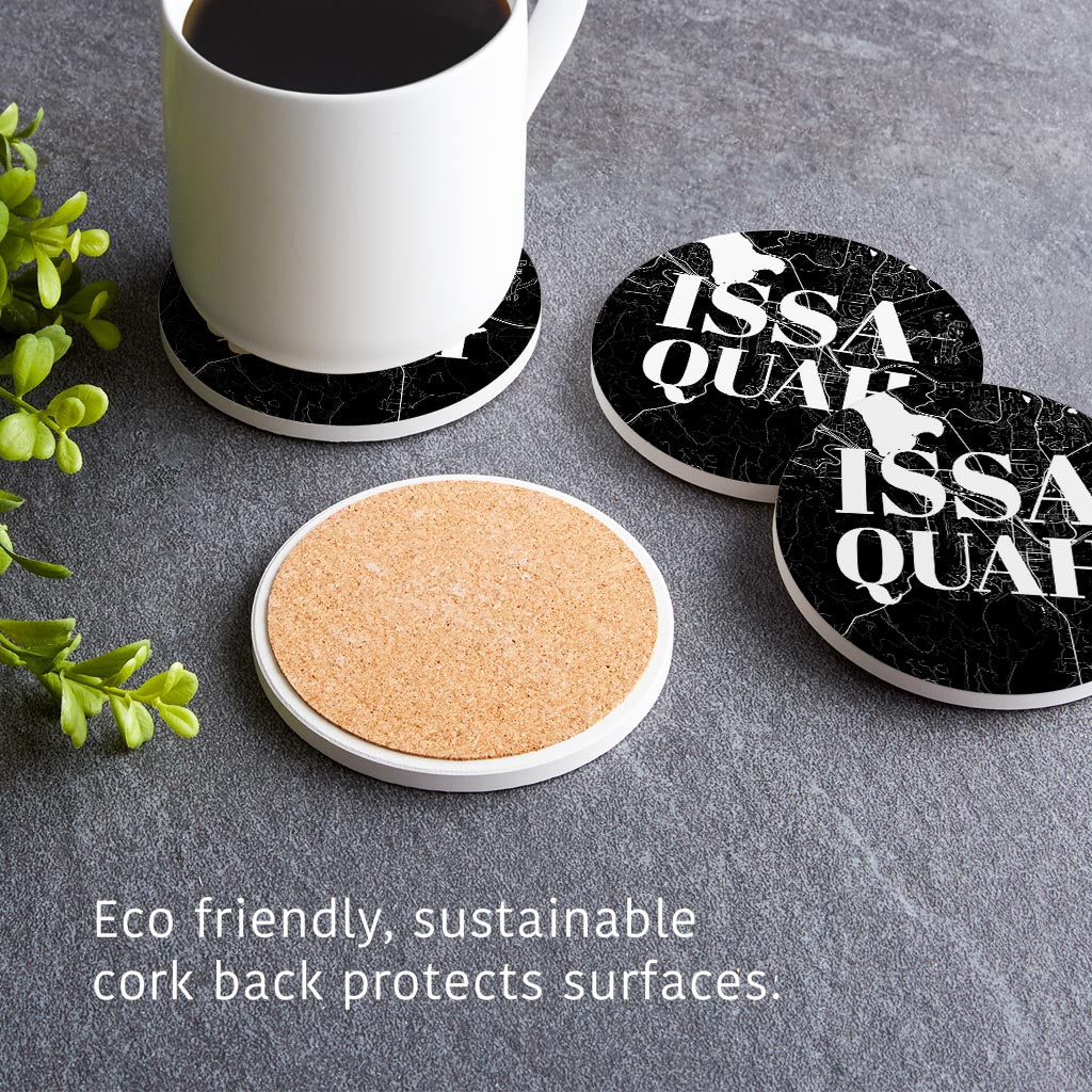 Minimalistic B&W Washington Issaquah Map | Absorbent Coasters | Set of 4 | Min 2