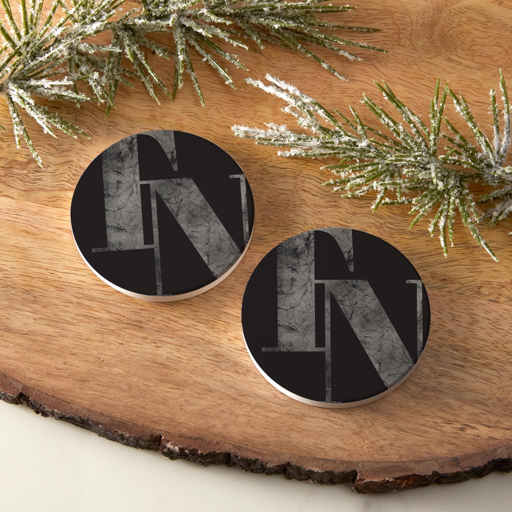 Minimalist B&W Tennessee Black Initials | Absorbent Car Coasters | Set of 2 | Min 4