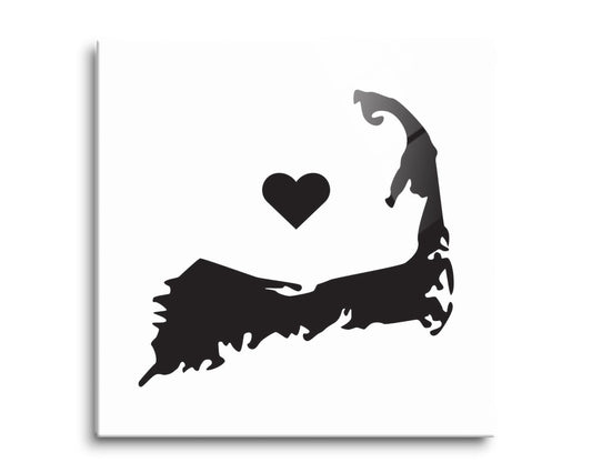 Minimalistic B&W Cape Cod With Heart | Hi-Def Glass Art | Eaches | Min 2