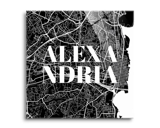 Minimalistic B&W Virginia Alexandria Map | Hi-Def Glass Art | Eaches | Min 2
