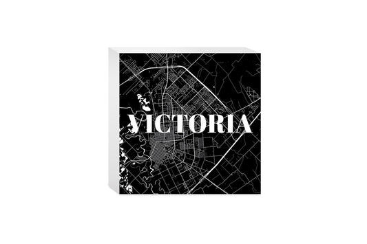Minimalistic B&W Texas Victoria Map | Wood Block | Eaches | Min 4