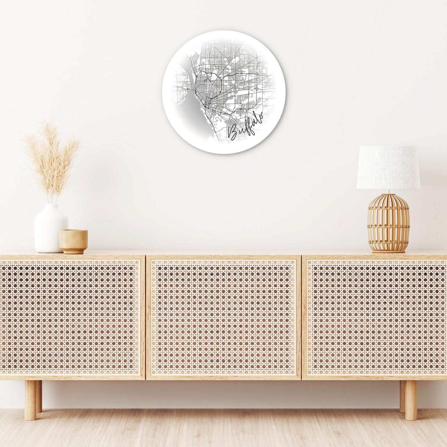 Minimalistic B&W New York Buffalo Faded Circle Map | Wood Sign | Eaches | Min 1
