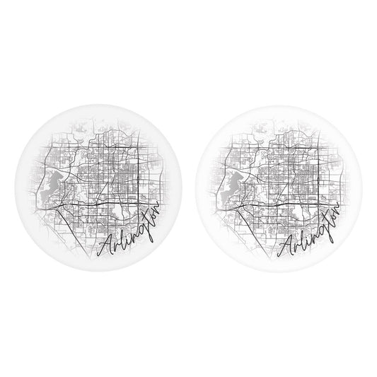 Minimalistic B&W Texas Arlington Circle Map | Absorbent Car Coasters | Set of 2 | Min 4