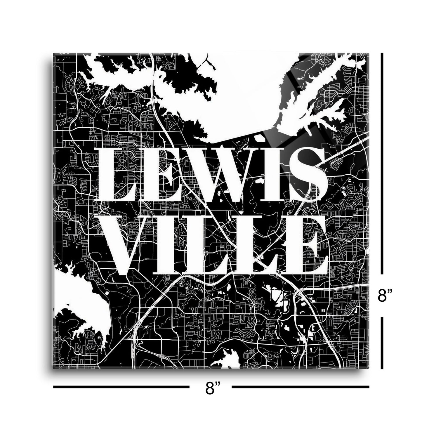Minimalistic B&W Texas Lewisville Map | Hi-Def Glass Art | Eaches | Min 2