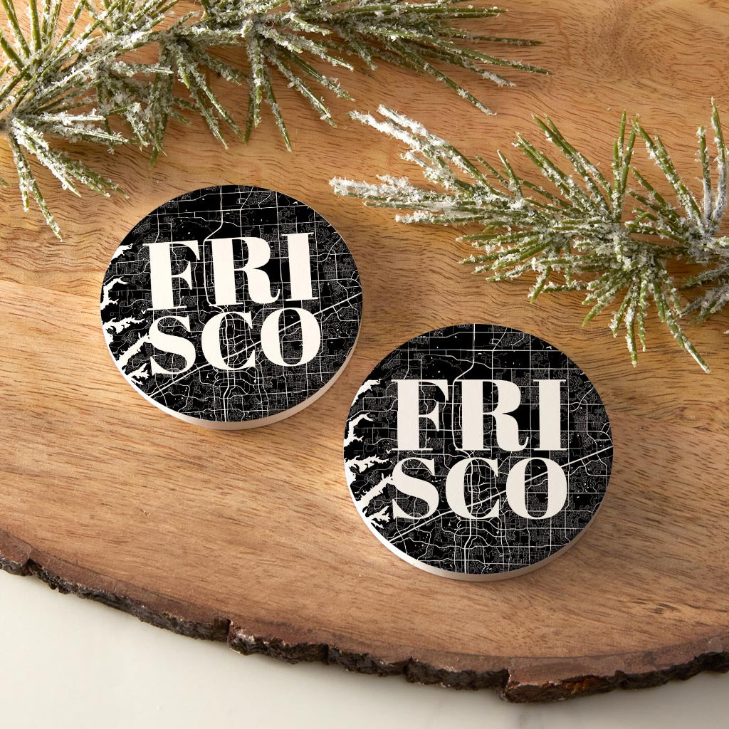 Minimalistic B&W Texas Frisco Map | Absorbent Car Coasters | Set of 2 | Min 4