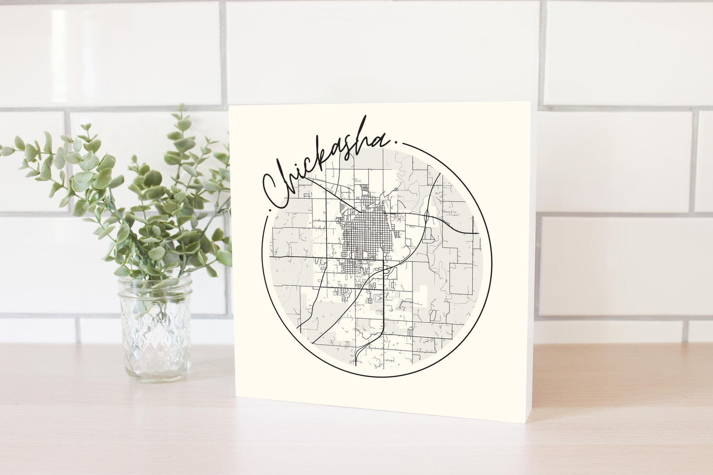 Modern Minimalist Oklahoma Chickasha Map | Wood Block | Eaches | Min 2