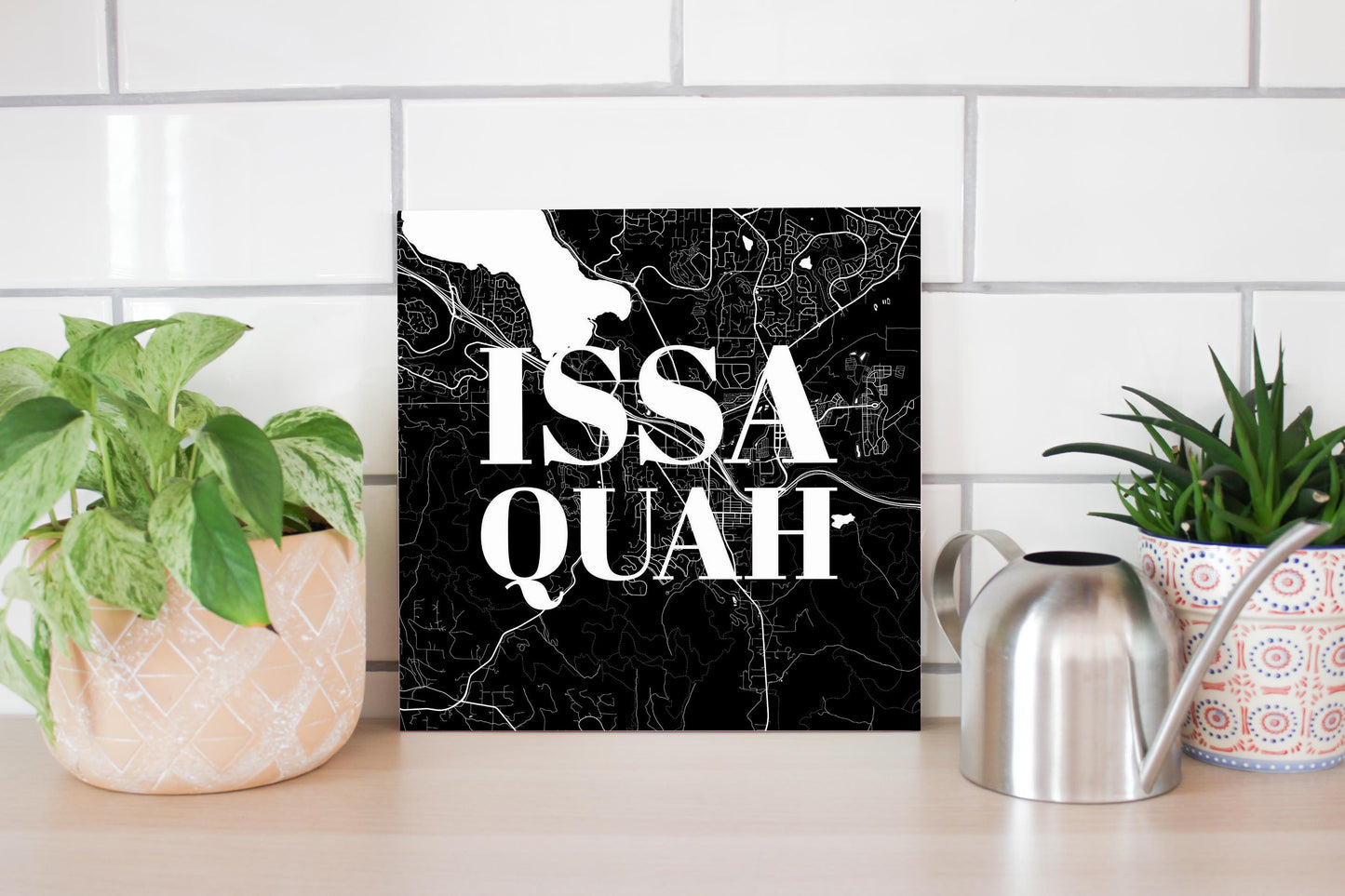 Minimalistic B&W Washington Issaquah Map | Wood Sign | Eaches | Min 2