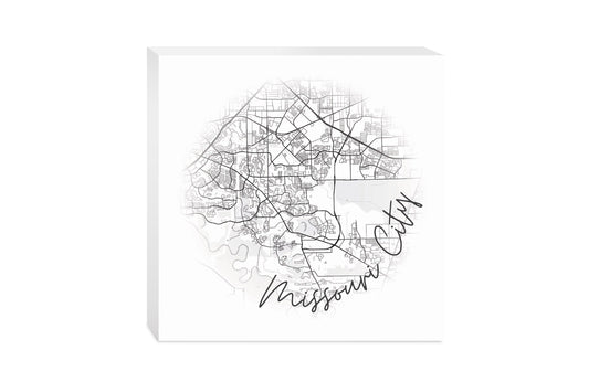 Minimalistic B&W Texas Missouri City Circle Map | Wood Block | Eaches | Min 2