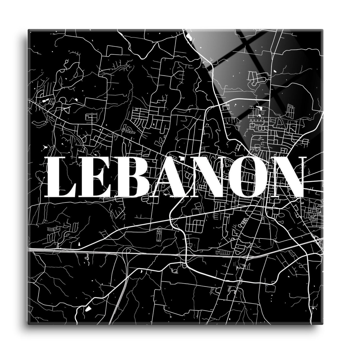 Minimalist B&W Tennessee Lebanon Map | Hi-Def Glass Art | Eaches | Min 1