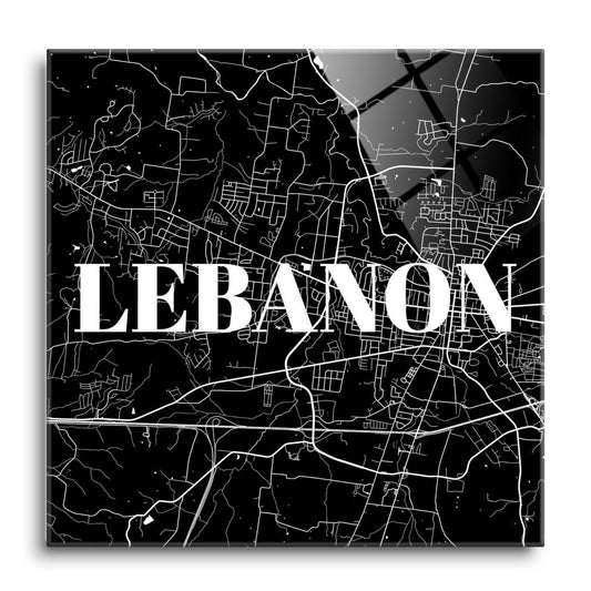 Minimalist B&W Tennessee Lebanon Map | Hi-Def Glass Art | Eaches | Min 1