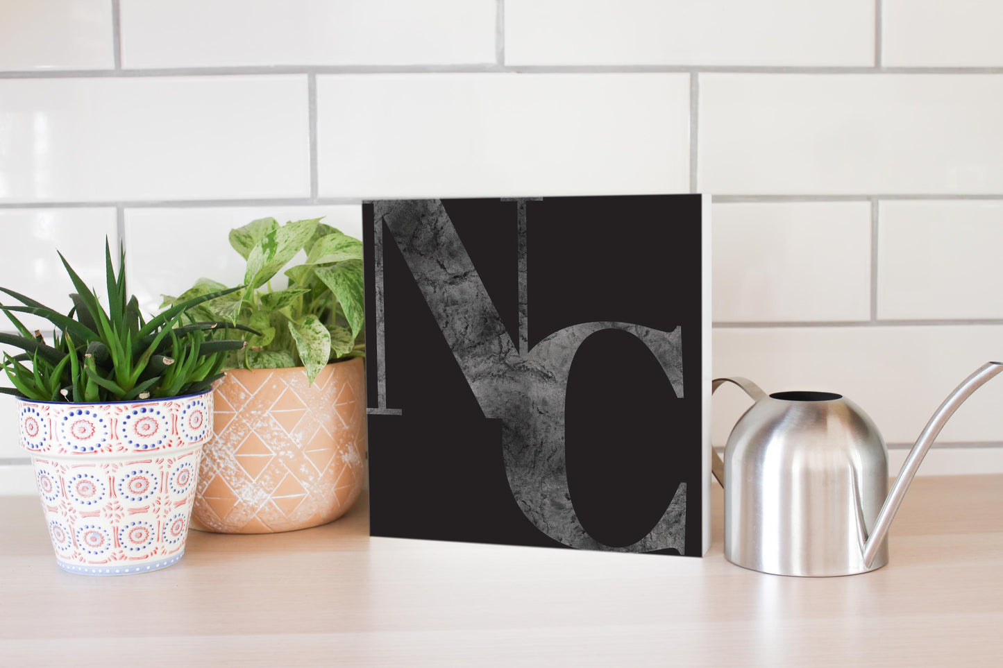 Minimalistic B&W North Carolina Black Initials | Wood Block | Eaches | Min 2