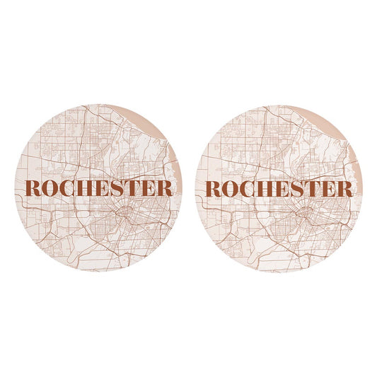 Modern Minimalist New York Rochester Map | Absorbent Car Coasters | Set of 2 | Min 4