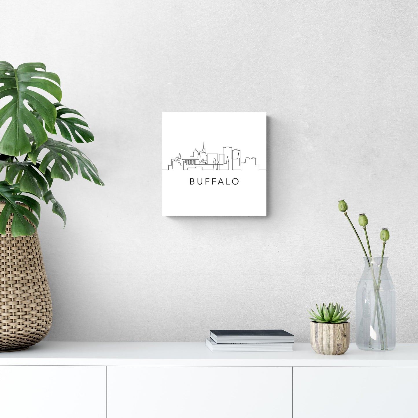 Minimalistic B&W New York Buffalo Skyline | Wood Sign | Eaches | Min 2