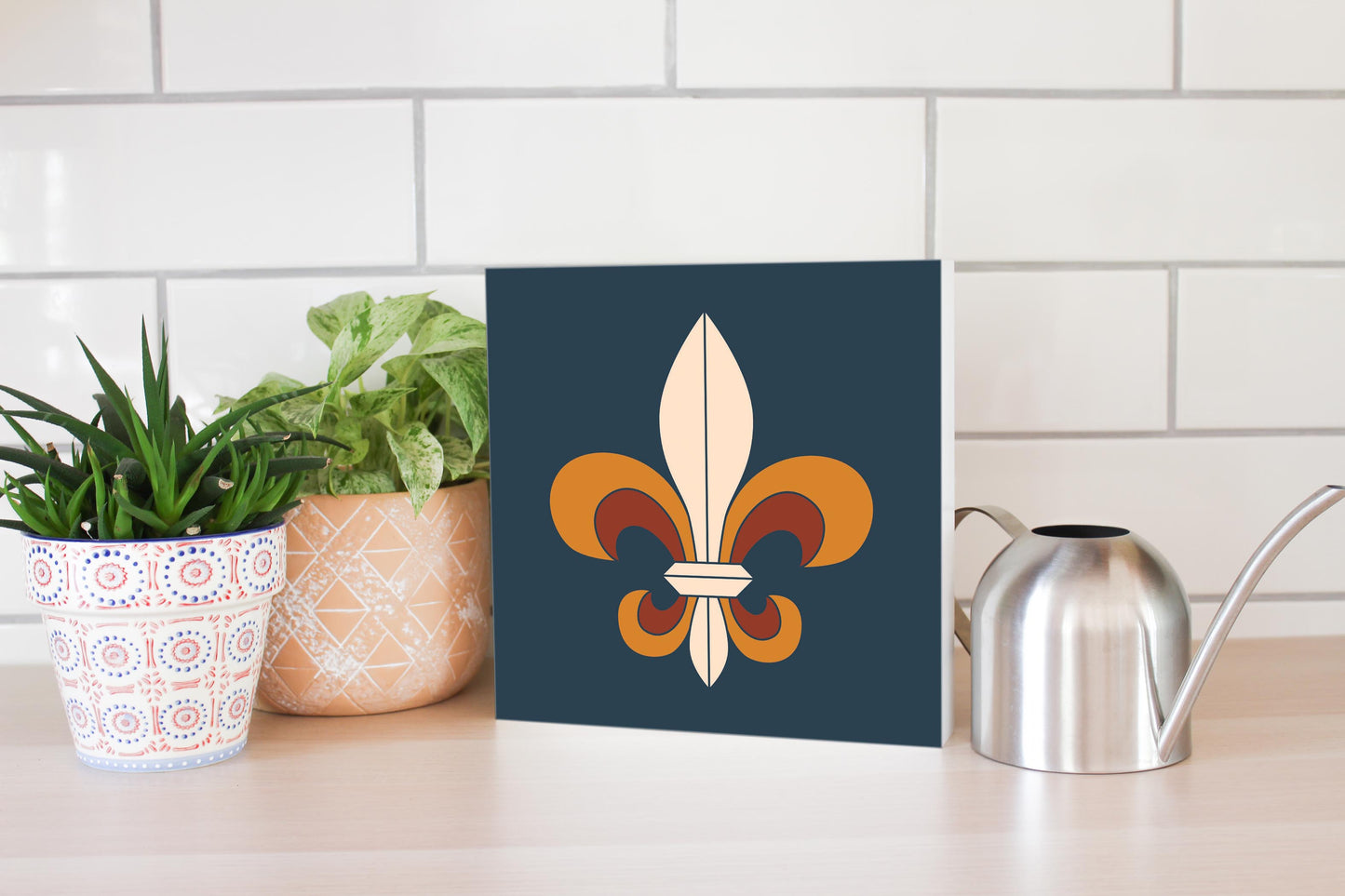 Modern Minimalist Louisiana Colorful Fleu De Lis | Wood Block | Eaches | Min 2