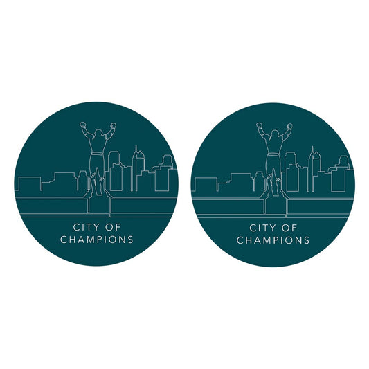 Modern Minimalist Pennsylvania Rocky Statue | Absorbent Car Coasters | Set of 2 | Min 4