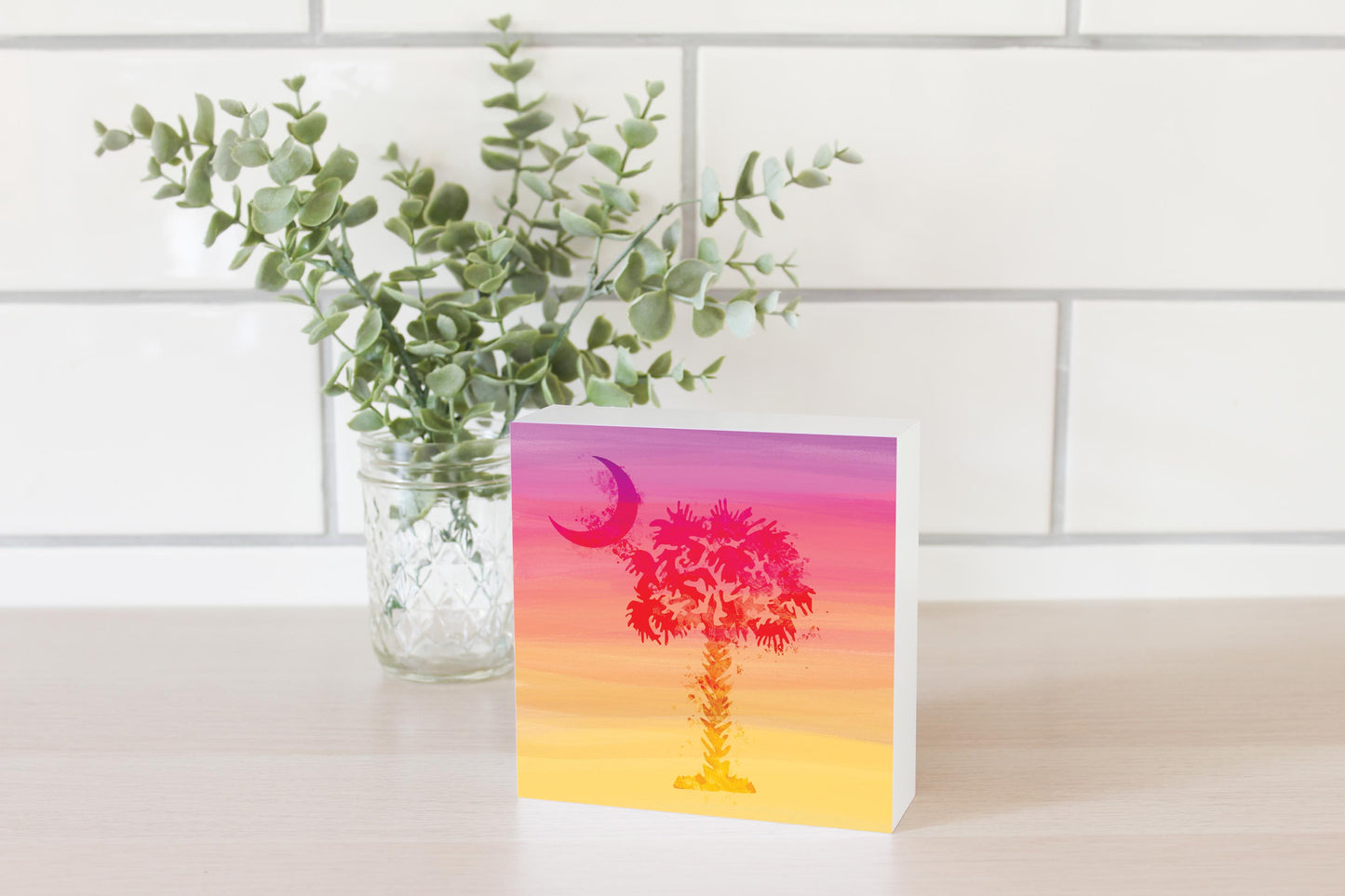 South Carolina Pink Water Color Palm Trees | Wood Block | Eaches | Min 4