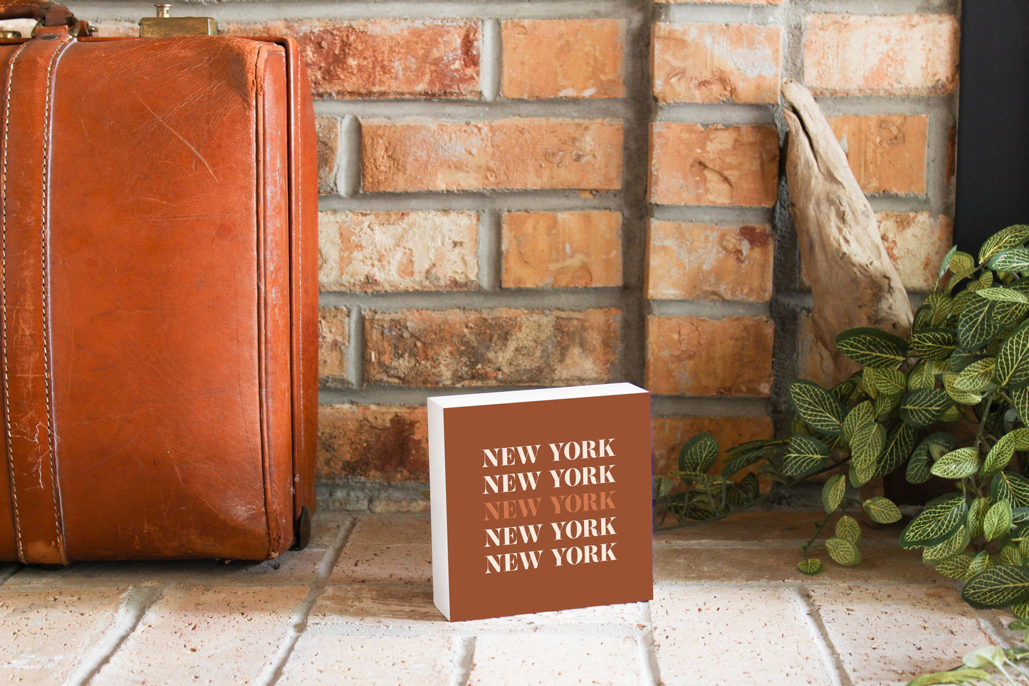 Modern Minimalist New York Repeated Dark | Wood Block | Eaches | Min 4