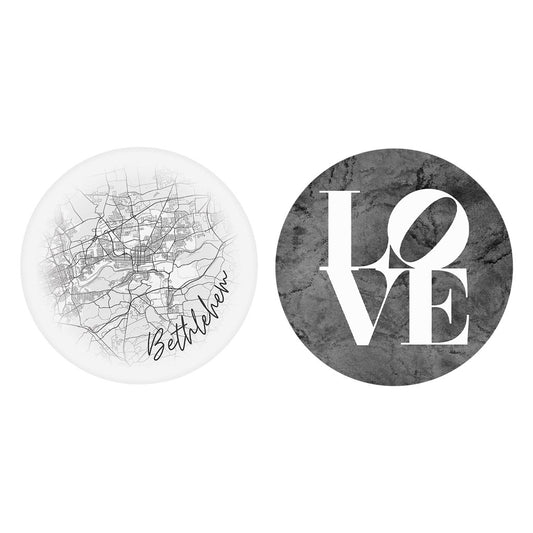 Minimalistic B&W Pennsylvania Bethlehem Circle Love| Absorbent Car Coasters | Set of 2 | Min 4