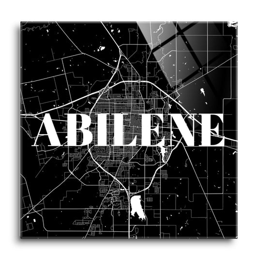 Minimalist B&W Texas Abilene Map | Hi-Def Glass Art | Eaches | Min 1