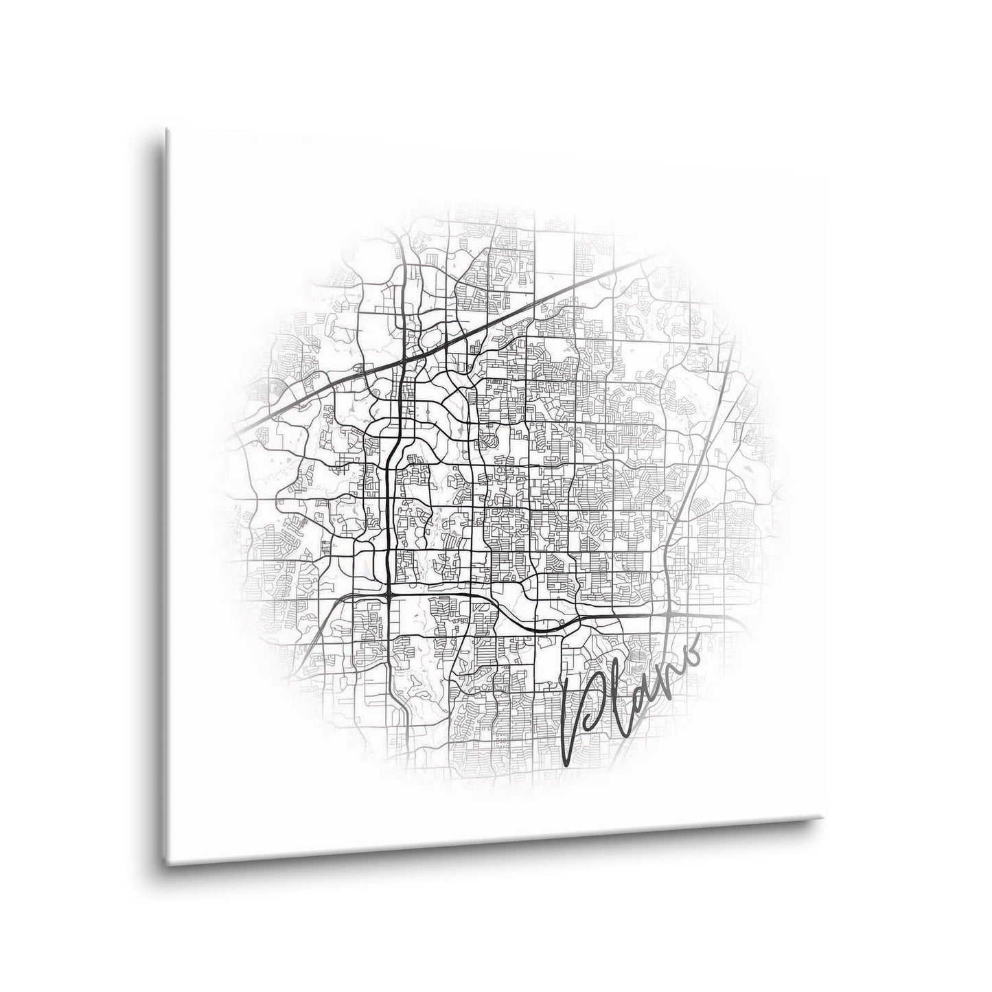 Minimalistic B&W Texas Plano Circle Map | Hi-Def Glass Art | Eaches | Min 1