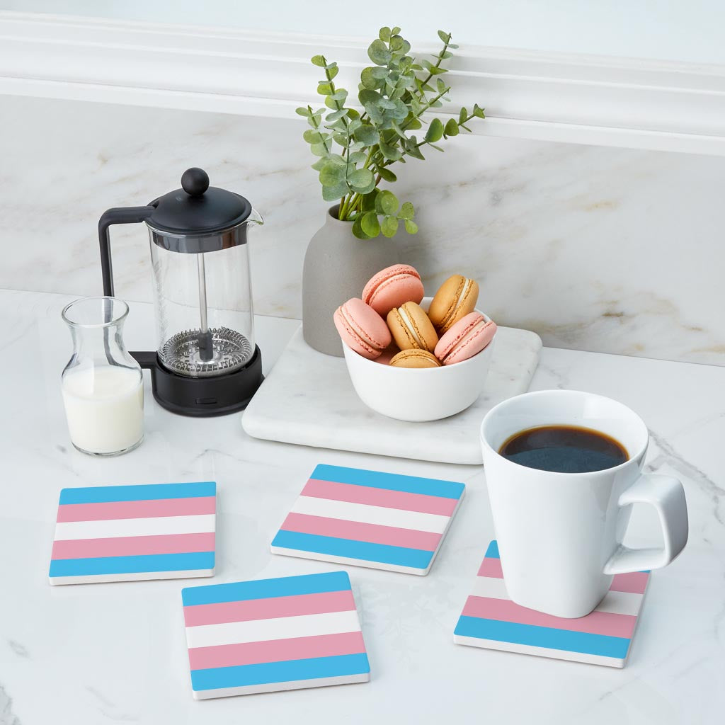 Transgender Pride Flag Colors | Absorbent Coasters | Set of 4 | Min 2