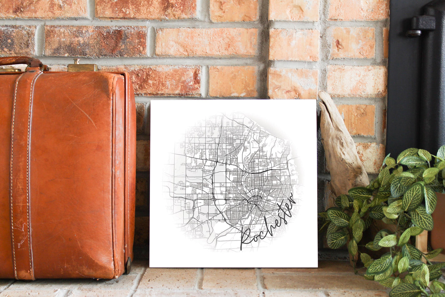 Minimalistic B&W New York Rochester Faded Circle Map | Wood Sign | Eaches | Min 2