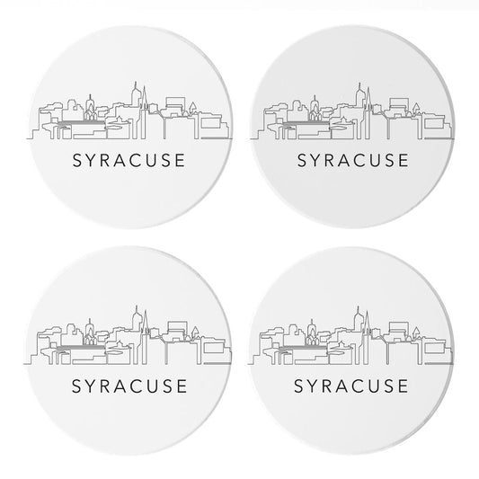 Minimalistic B&W New York Syracuse Skyline | Absorbent Coasters | Set of 4 | Min 2