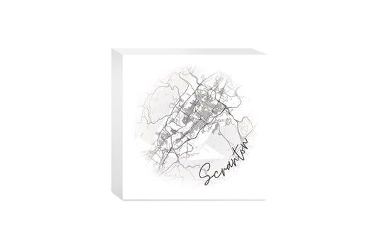Minimalistic B&W Pennsylvania Scranton Circle Map | Wood Block | Eaches | Min 4