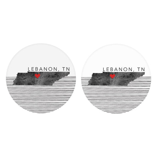 Minimalist B&W Tennessee State Lebanon Heart | Absorbent Car Coasters | Set of 2 | Min 4