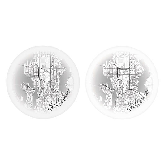 Minimalistic B&W Washington Bellevue Circle Map| Absorbent Car Coasters | Set of 2 | Min 4