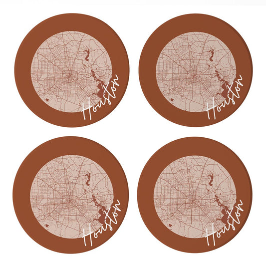 Modern Minimalist Houston Texas Map | Absorbent Coasters | Set of 4 | Min 2