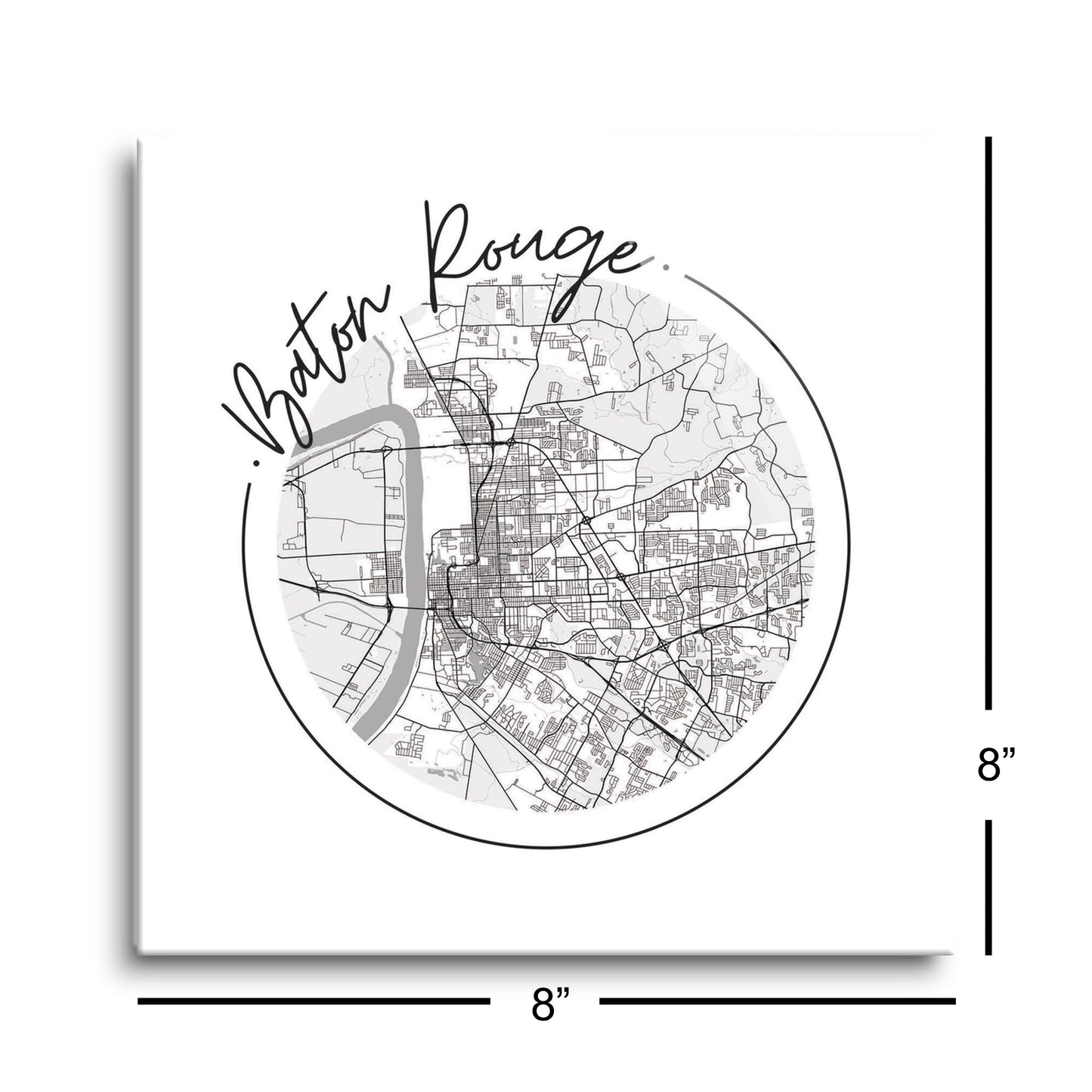 Minimalist B&W Louisiana Baton Rouge Circle Map | Hi-Def Glass Art | Eaches | Min 2