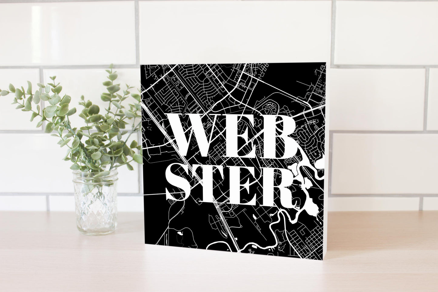 Minimalistic B&W Texas Webster Map | Wood Block | Eaches | Min 2