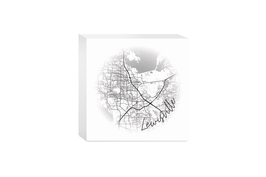 Minimalistic B&W Texas Lewisville Circle Map | Wood Block | Eaches | Min 4