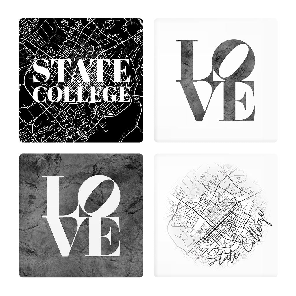 Minimalistic B&W Pennsylvania State College Maps Love| Absorbent Coasters | Set of 4 | Min 2