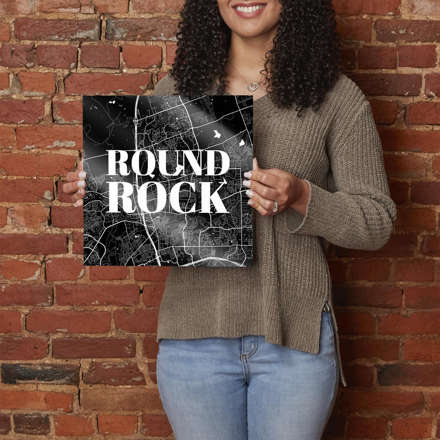 Minimalistic B&W Texas Round Rock Map | Hi-Def Glass Art | Eaches | Min 1