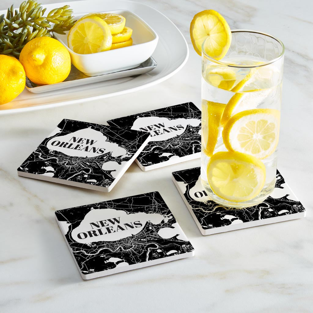 Modern Louisiana New Orleans Map | Absorbent Coasters | Set of 4 | Min 2