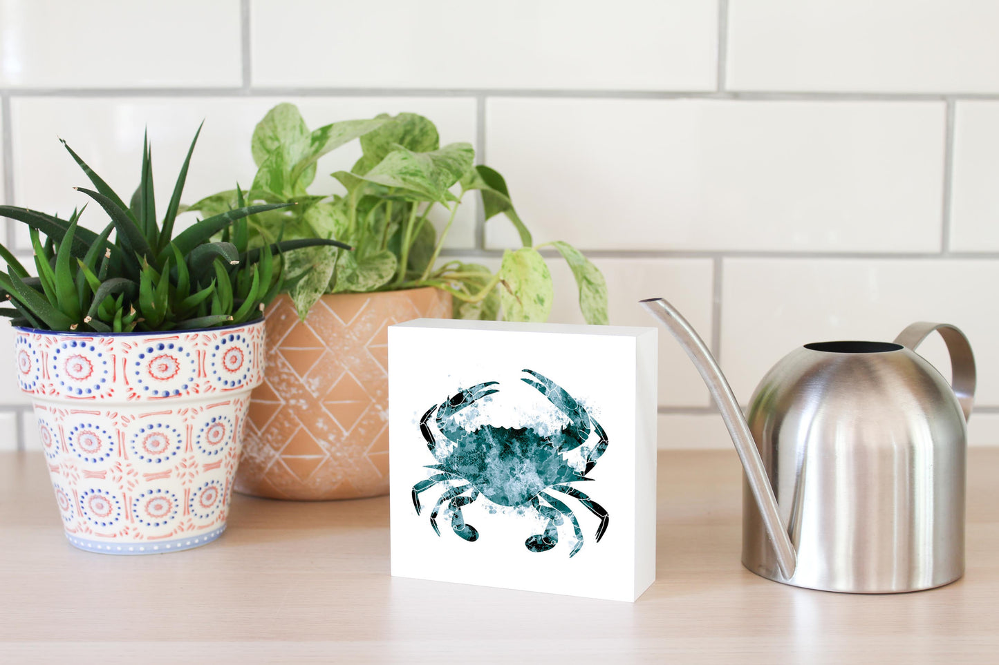 Blue White Water Color Blue Crab | Wood Block | Eaches | Min 4