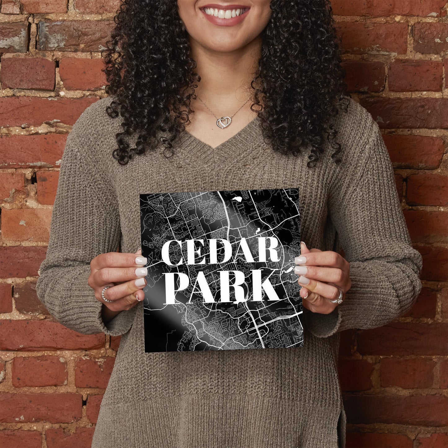 Minimalistic B&W Texas Cedar Park Map | Hi-Def Glass Art | Eaches | Min 2