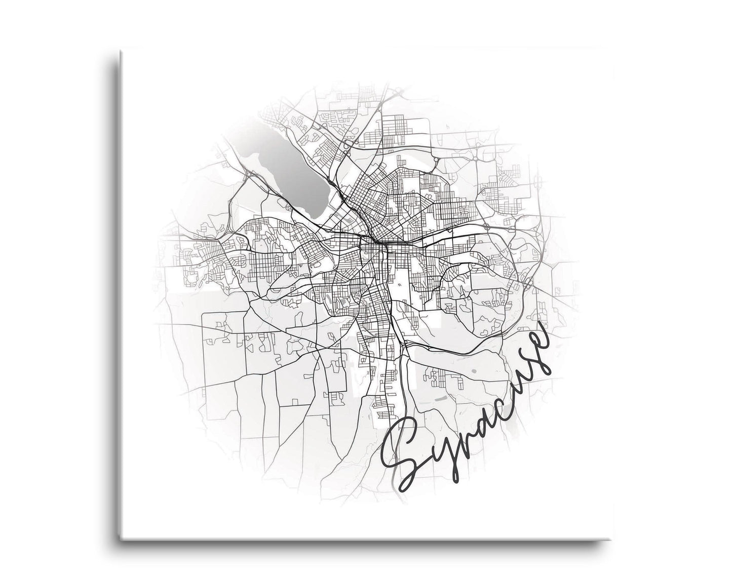 Minimalistic B&W New York Syracuse Faded Circle Map | Hi-Def Glass Art | Eaches | Min 2
