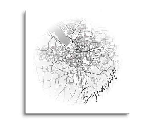 Minimalistic B&W New York Syracuse Faded Circle Map | Hi-Def Glass Art | Eaches | Min 2